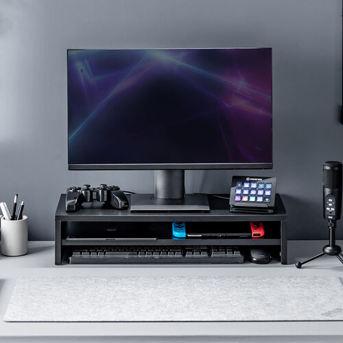 モニター台（2段式・幅60cm・机上台・モニター下収納・2段収納・木製・ブラック）