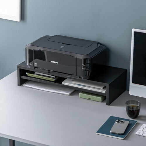 モニター台（2段式・幅60cm・机上台・モニター下収納・2段収納・木製・ブラック）