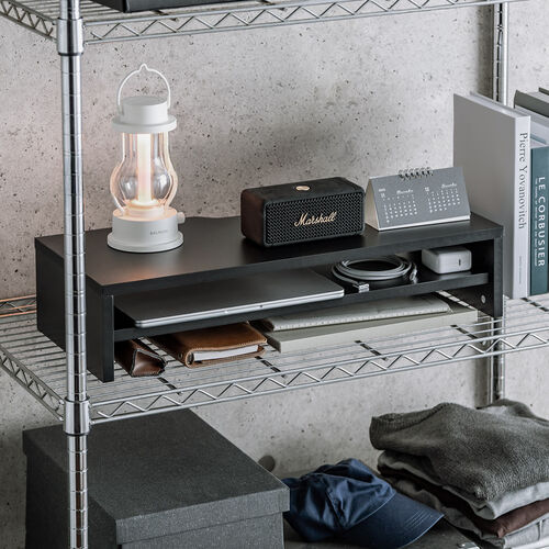 モニター台（2段式・幅60cm・机上台・モニター下収納・2段収納・木製・ブラック）