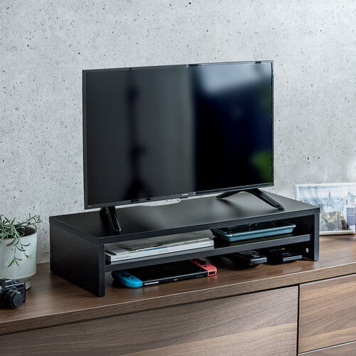 モニター台（2段式・幅60cm・机上台・モニター下収納・2段収納・木製・ブラック）