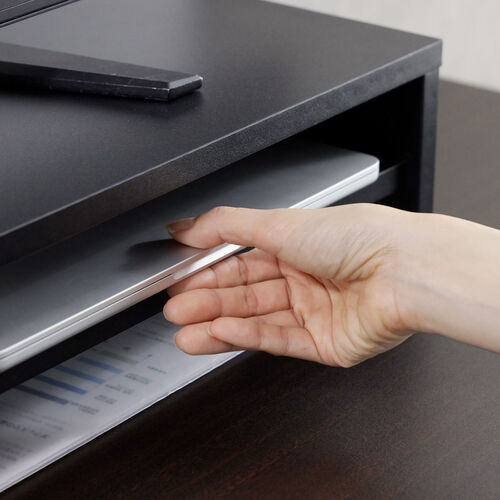 モニター台（2段式・幅60cm・机上台・モニター下収納・2段収納・木製・ブラック）