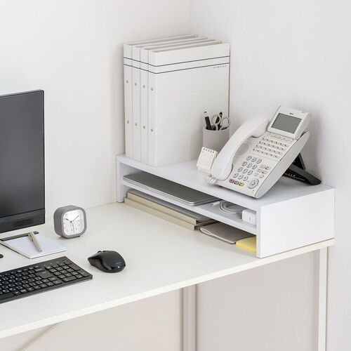 モニター台（2段式・幅60cm・机上台・モニター下収納・2段収納・木製・ホワイト）