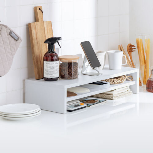 モニター台（2段式・幅60cm・机上台・モニター下収納・2段収納・木製・ホワイト）