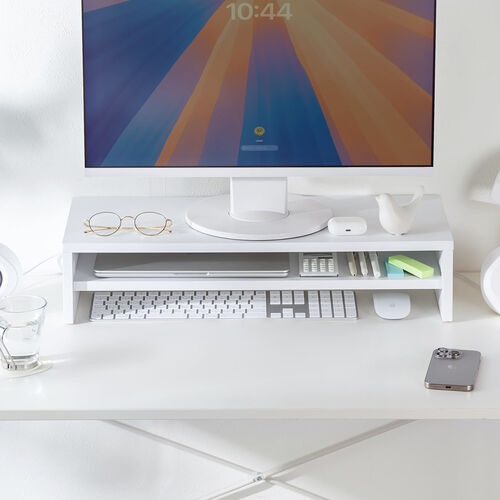 モニター台（2段式・幅60cm・机上台・モニター下収納・2段収納・木製・ホワイト）