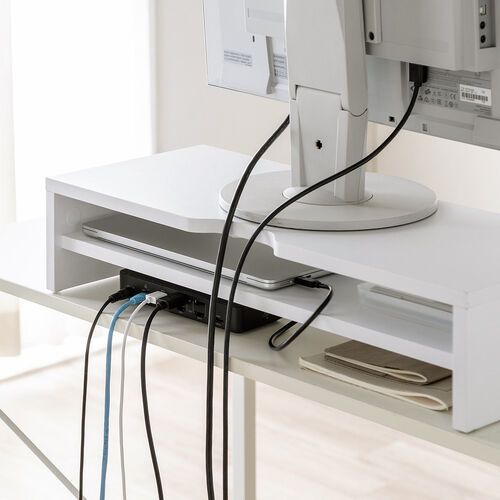 モニター台（2段式・幅60cm・机上台・モニター下収納・2段収納・木製・ホワイト）