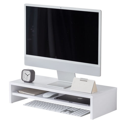 モニター台（2段式・幅60cm・机上台・モニター下収納・2段収納・木製・ホワイト）