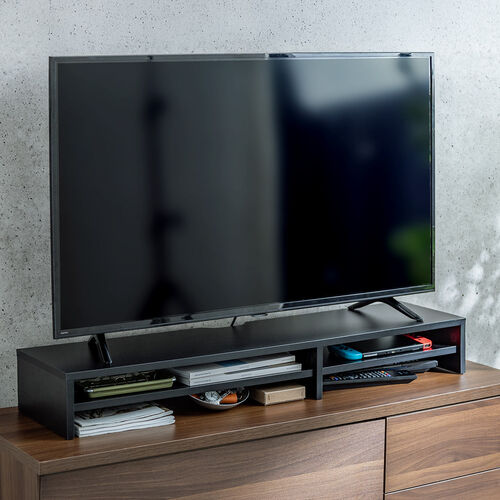 モニター台（2段式・幅100cm・机上台・モニター下収納・2段収納・木製・ブラック）