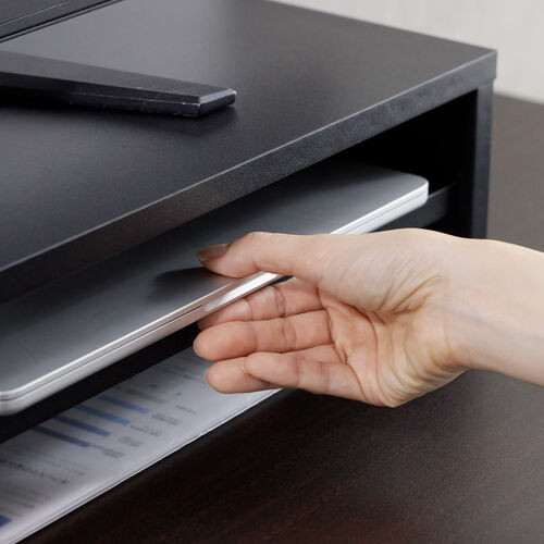 モニター台（2段式・幅100cm・机上台・モニター下収納・2段収納・木製・ブラック）