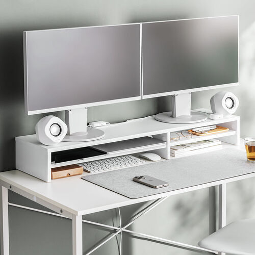 モニター台（2段式・幅100cm・机上台・モニター下収納・2段収納・木製・ホワイト）