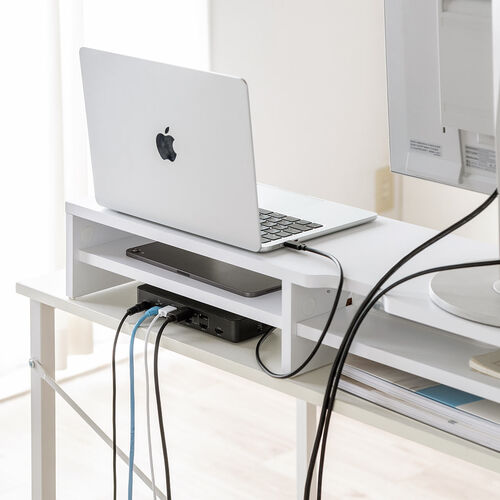 モニター台（2段式・幅100cm・机上台・モニター下収納・2段収納・木製・ホワイト）