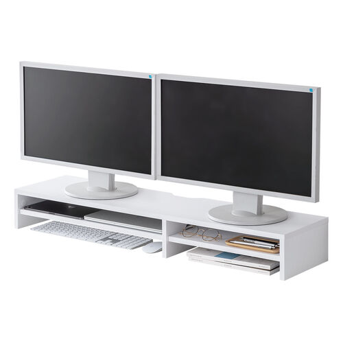 モニター台（2段式・幅100cm・机上台・モニター下収納・2段収納・木製・ホワイト）