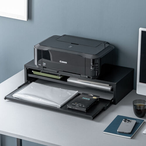 モニター台（2段式・幅60cm・キーボードスライダー付き・机上台・モニター下収納・2段収納・木製・ブラック）