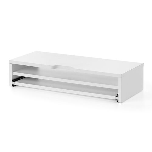 モニター台（2段式・幅60cm・キーボードスライダー付き・机上台・モニター下収納・2段収納・木製・ホワイト）