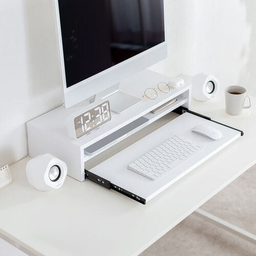 モニター台（2段式・幅60cm・キーボードスライダー付き・机上台・モニター下収納・2段収納・木製・ホワイト）