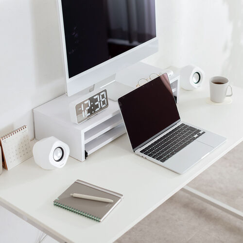 モニター台（2段式・幅60cm・キーボードスライダー付き・机上台・モニター下収納・2段収納・木製・ホワイト）