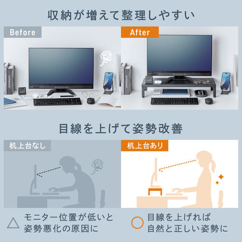 モニター台（机上台・幅60cm・モニター下収納・耐荷重10kg・スチール製・ホワイト）