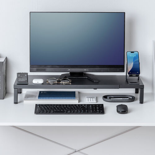 モニター台（机上台・幅60～100cm・モニター下収納・耐荷重5kg・スチール製）