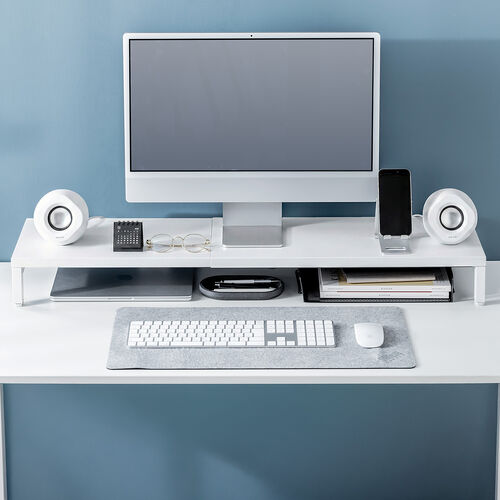 モニター台（机上台・幅60～100cm・モニター下収納・耐荷重5kg・スチール製・ホワイト）