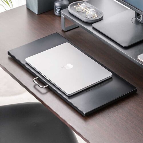 （キーボードスライダー・机上台・小型ローラー付・幅52.6cm・キーボード・マウス・ノートパソコン・スチール製・ブラック）