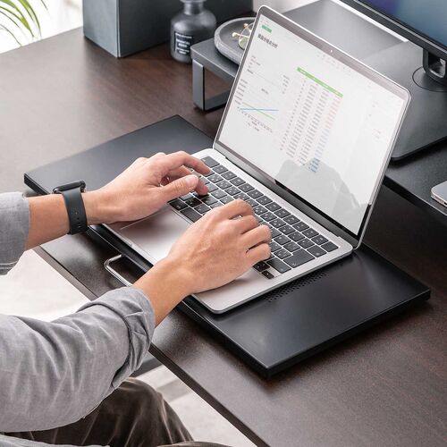 （キーボードスライダー・机上台・小型ローラー付・幅52.6cm・キーボード・マウス・ノートパソコン・スチール製・ブラック）