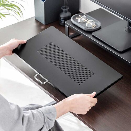 （キーボードスライダー・机上台・小型ローラー付・幅52.6cm・キーボード・マウス・ノートパソコン・スチール製・ブラック）