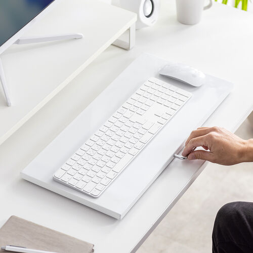 キーボードスライダー（机上台・小型ローラー付・幅52.6cm・キーボード・マウス・ノートパソコン・スチール製・ホワイト）