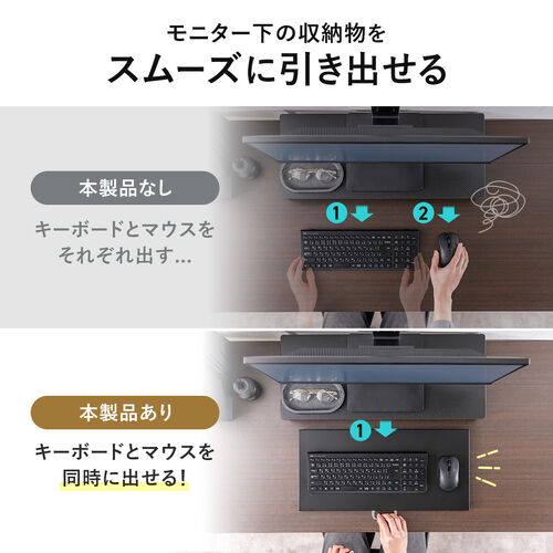 キーボードスライダー（机上台・小型ローラー付・幅52.6cm・キーボード・マウス・ノートパソコン・スチール製・ホワイト）