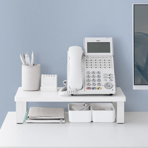 モニター台（机上台・幅40cm・モニター下収納・木製・ホワイト）