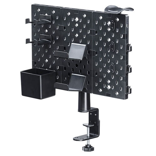 クランプ式 有孔ボード（カスタム・パンチングボード・回転・パネル3枚・6種類パーツ・デスク下・レイアウト自由・デスクパネル・幅38.4cm・ブラック）