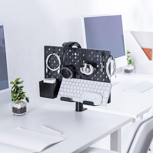 クランプ式 有孔ボード（カスタム・パンチングボード・回転・パネル3枚・6種類パーツ・デスク下・レイアウト自由・デスクパネル・幅38.4cm・ブラック）