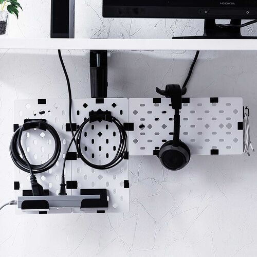 クランプ式 有孔ボード（カスタム・パンチングボード・回転・パネル3枚・6種類パーツ・デスク下・レイアウト自由・デスクパネル・幅38.4cm・ホワイト）