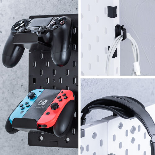 クランプ式 有孔ボード（カスタム・パンチングボード・回転・パネル3枚・6種類パーツ・デスク下・レイアウト自由・デスクパネル・幅38.4cm・ホワイト）