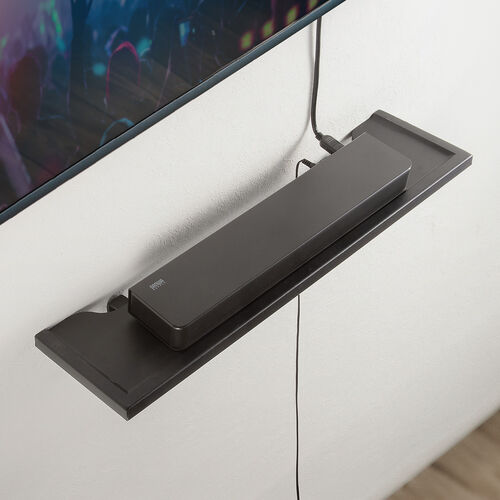 壁掛けシェルフ（幅60cm・壁掛け棚・総耐荷重20kg・棚耐荷重10kg・フック付き・ウォール ラック・配線しやすい・サウンドバー台・小物収納・ブラック）