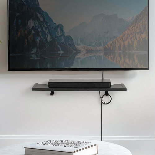 壁掛けシェルフ（幅60cm・壁掛け棚・総耐荷重20kg・棚耐荷重10kg・フック付き・ウォール ラック・配線しやすい・サウンドバー台・小物収納・ブラック）