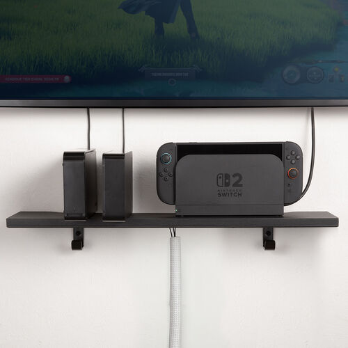 壁掛けシェルフ（幅60cm・壁掛け棚・総耐荷重20kg・棚耐荷重10kg・フック付き・ウォール ラック・配線しやすい・サウンドバー台・小物収納・ブラック）