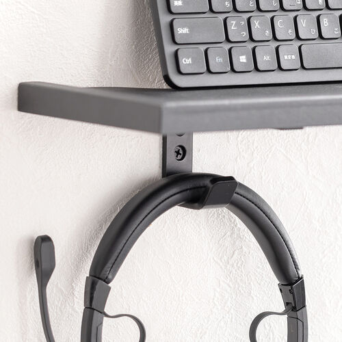 壁掛けシェルフ（幅60cm・壁掛け棚・総耐荷重20kg・棚耐荷重10kg・フック付き・ウォール ラック・配線しやすい・サウンドバー台・小物収納・ブラック）