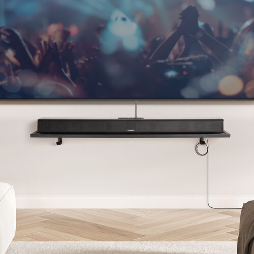 壁掛けシェルフ（幅100cm・壁掛け棚・総耐荷重20kg・棚耐荷重10kg・フック付き・ウォール・ラック・配線しやすい・サウンドバー台・小物収納・ブラック）