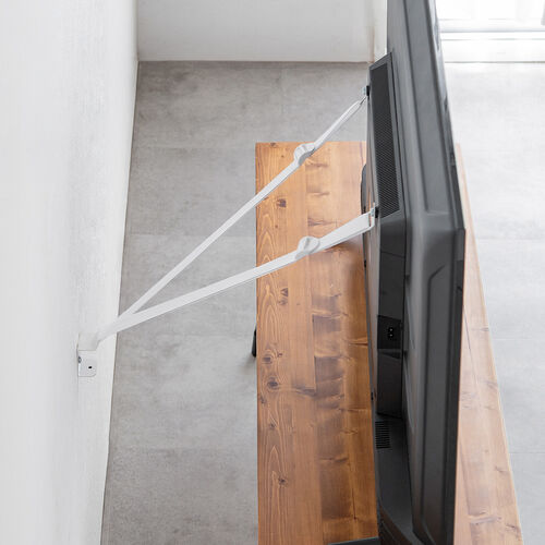 テレビ転倒防止ベルト（VESA取付・クランプ固定・穴あけ不要・壁固定対応・ホワイト）