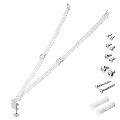 テレビ転倒防止ベルト（VESA取付・クランプ固定・穴あけ不要・壁固定対応・ホワイト）