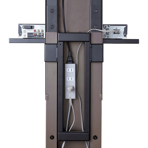 壁寄せテレビスタンド（ロータイプ・50インチ/65インチ/75インチ対応・スチール製・棚板付・ブラウン）