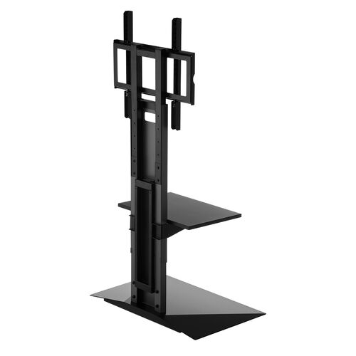 壁寄せテレビスタンド（ハイタイプ・50インチ/65インチ/75インチ対応・スチール製・棚板付・ブラック）