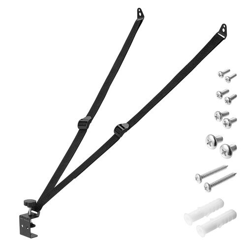 テレビ転倒防止ベルト（VESA取付・クランプ上下固定対応・穴あけ不要・壁固定対応・ブラック）