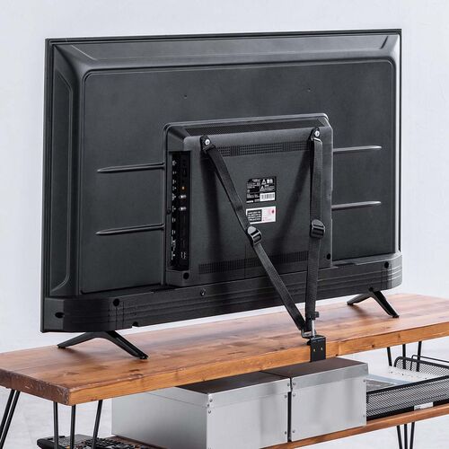 テレビ転倒防止ベルト（VESA取付・クランプ上下固定対応・穴あけ不要・壁固定対応・ブラック）