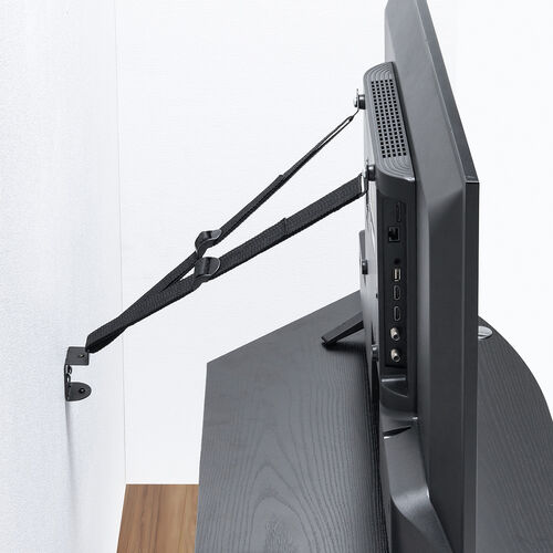 テレビ転倒防止ベルト（VESA取付・クランプ上下固定対応・穴あけ不要・壁固定対応・ブラック）