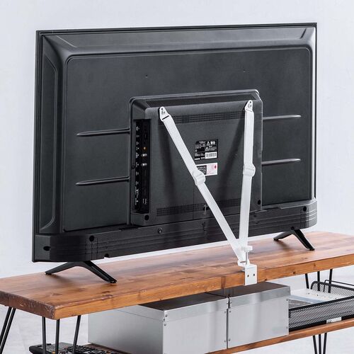 テレビ転倒防止ベルト（VESA取付・クランプ上下固定対応・穴あけ不要・壁固定対応・ホワイト）