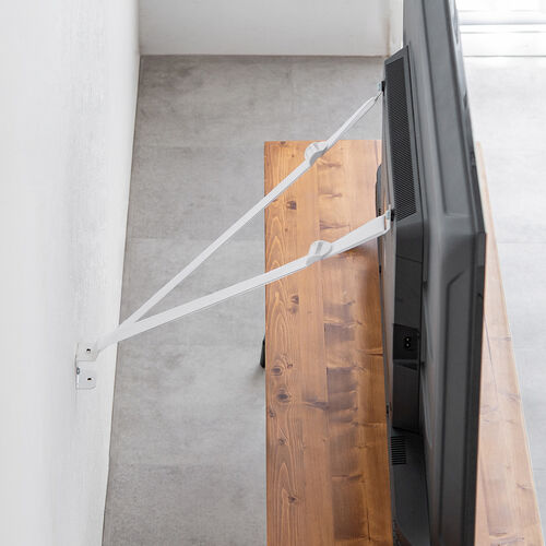 テレビ転倒防止ベルト（VESA取付・クランプ上下固定対応・穴あけ不要・壁固定対応・ホワイト）