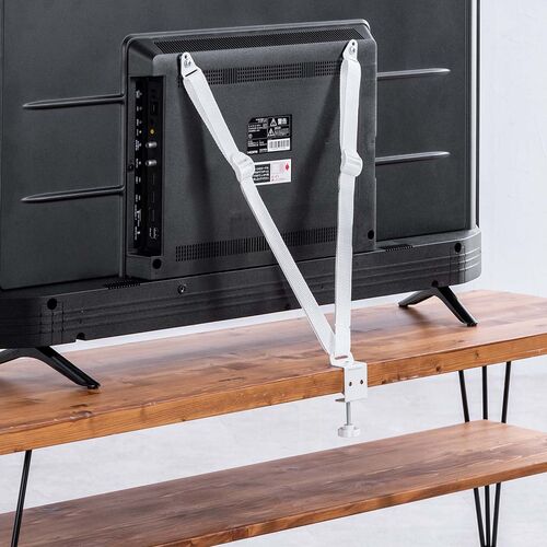 テレビ転倒防止ベルト（VESA取付・クランプ上下固定対応・穴あけ不要・壁固定対応・ホワイト）