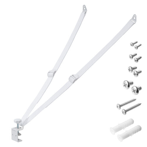 テレビ転倒防止ベルト（VESA取付・クランプ上下固定対応・穴あけ不要・壁固定対応・ホワイト）