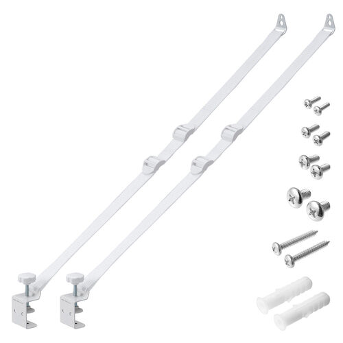 テレビ転倒防止ベルト（2本ベルト・VESA取付・クランプ上下固定対応・穴あけ不要・壁固定対応・ホワイト）