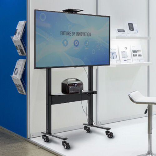 電動昇降ディスプレイスタンド（37～86インチ対応・カメラ台付き・キャスター付き・高耐荷重70kg・静音設計）
